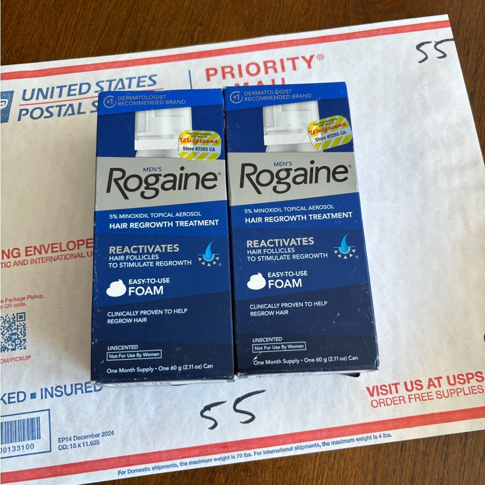 2 Rogaine Men's Extra Strength 5% Minoxidil Solution for Hair Regrowth, 1-Month